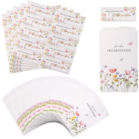 50 Freudentränen Taschentücher Hochzeit, Naturpapier Mit Stickern | Vintage Blumenmotiv Im Mini-Format,Ideal für Taschentücher,Hochzeitsdeko,Gastgeschenke,Candy Bar Und Tischdeko