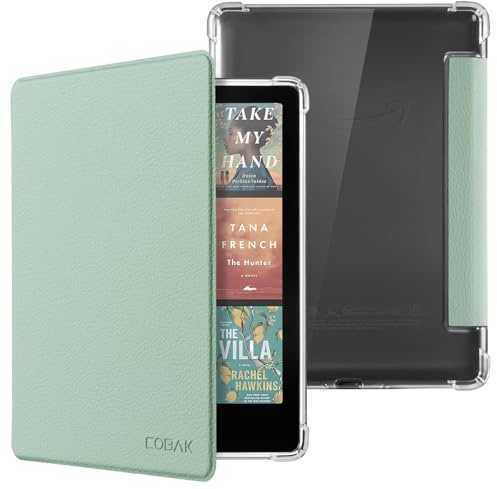 CoBak Case for 7 Inch E-Reader 12th Generation 2024 - All New PU Cover and Clear Soft Silicone Back Cover with Auto Sleep/Wake, Agave Green