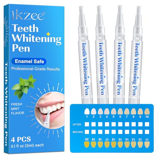 Teeth Whitening Pen Pack of 4 with a Color Card, Professional Teeth Whitening Gel Pen, Quickly Removes Stubborn Stains, Deep Cleans Gums, Safe for Enamel, Whitens Your Teeth 4-8 Shades in 30 Days