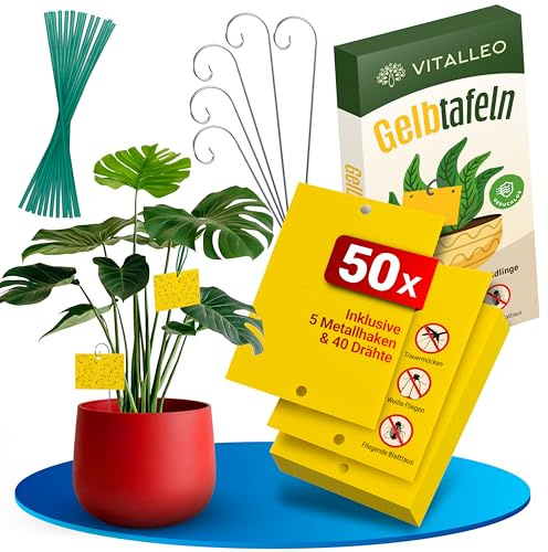 Gelbtafeln 50 Stück, Trauermücken bekämpfen, Gelbsticker Pflanzen | VITALLEO · für Zimmerpflanzen & Garten · Mittel gegen kleine Fliegen · gelb, klebrig, wirksam