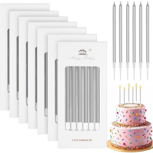 Annickee 42 Stück Geburtstagskerzen, 5.5in Kerzen Geburtstag (Silber)