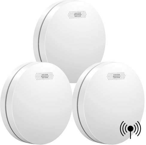 Aroha Link Rilevatore di Fumo/Calore Collegabile - Batteria da 10 Anni, Sensore Fumo Interconnesso - Allarme Anticendio - 3 pezzi