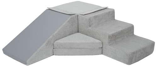 Velinda 4 Großbausteine Schaumstoffbausteine Spielbausteine Bauklötze Rutsche-Set (Farbe: grau (Cord))