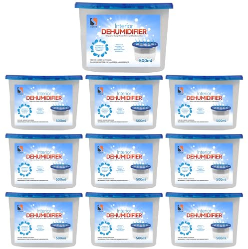 STERUN Disposable Dehumidifier 500ml, 10 Pack, Moisture & Damp Absorber | Ideal for Wardrobes, Bedrooms, Bathrooms, Kitchens, Caravans & Garages, mould prevention