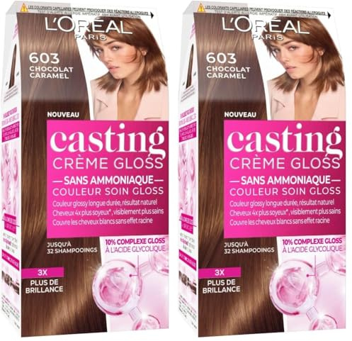L’ORÉAL PARIS - Coloration Cheveux Semi-Permanente Ton sur Ton - Couleur Soin Gloss - Sans Ammoniaque - Casting Crème Gloss - Nuance : Caramel Tendre (603) (Lot de 2)