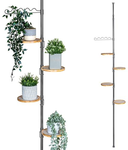 bremermann Étagère à fleurs télescopique avec 4 étagères et aide à l'escalade, adaptée à une utilisation dans le salon ou la cuisine - avec une hauteur d'installation de 140 à 290 cm, gris