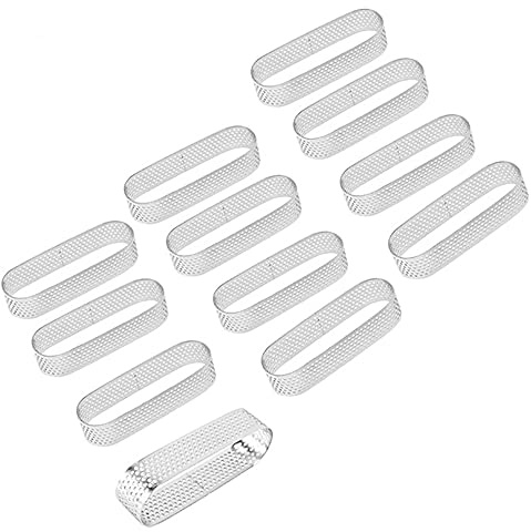 Sujurio 12Pcs Oval Tartlet Molds French Dessert Mousse Fruit Pie Tart Ring Quiche Cake Mold, Stainless Steel Tart Mousse Ring