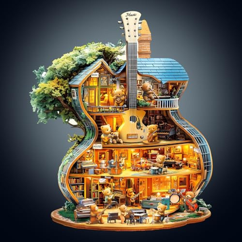 WOODBESTS Holzpuzzle Erwachsene, Musikhaus Holzpuzzle, Unregelmäßige einzigartige Puzzle, Schöne Geschenke für Puzzle-Liebhaber, Familienspiel-Geburtstagsgeschenk (L-34 * 28.4cm 190 Stück)