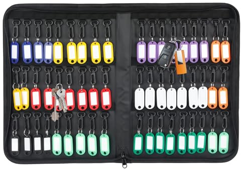 PORFOYO Custodia portachiavi portatile con chiusura lampo, organizer per chiavi portatile con 54 ganci e etichette, portachiavi impermeabile e ignifugo, fascetta portachiavi impermeabile