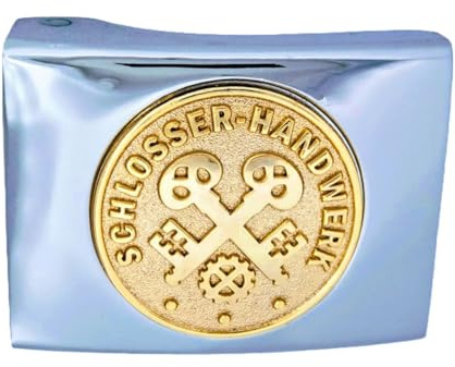 GravurManufakturBerlin Koppelschnalle Schlosser Handwerk Zunftzeichen Meister, Meisterschüler, Geselle, Lehrling, Alt-Meister Koppelschloss