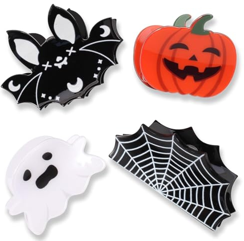 Lot de 4 Pince Cheveux Halloween Pince à Cheveux Chauve-souris Citrouille Toile d'araignée Fantôme Barrette à Cheveux la Mode Épingle à Cheveux Accessoires pour Filles Femmes Fête Cosplay (Type1)