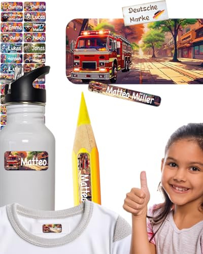 tjapalo® 120 Stück süße Namensaufkleber Kinder Feuerwehr Kleidung & Stifte & Gegenstände Namensschilder für Kleidung Spül/und Waschmaschinenfest namensetiketten Kinder Kindergarten & Schule (AF14)