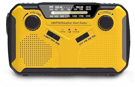 Radio Portable Urgence, AM/FM/WB Radio de Secours Auto-alimentée, Kit de Survie Complet, 2000mAh, Radios Dynamo à Manivelle avec Lampe de Poche, Fonction SOS, Camping