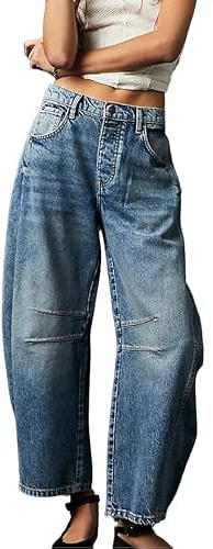 FUNSEED Jean baggy pour femme, taille basse, tendance, jambe droite, rehausseur de fesses, vintage, confortable pour femme, noir foncé, Taille L