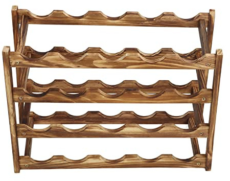 Wine Rack Pine Wood, 4 Layer 20 Bottles Storage Shelf, Black Glass Bottles Organizer - Corner Rack Design, Copper Wall Pint Holder, Ideal for Home and Bar Display (Capacidad de 4 capas 20 botellas)