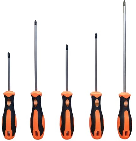 Phillips Screwdriver Set with Magnetic Tips,5*75mm,5*100mm,5*125mm,5*150mm,5*200mm, Soft Ergonomic Grip of Standard and Precision Phillips Screwdrivers.
