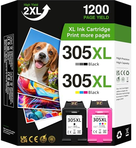 305XL Ink Cartridges High Yield Replacement for HP 305 Ink Cartridges Black and Colour for DeskJet 2820e 2810e 2800e 2700e 2710e 2720e 4220e 2721e Plus 4100e 4210e 4220e Envy 6000e 6020 6400e 2 Pack