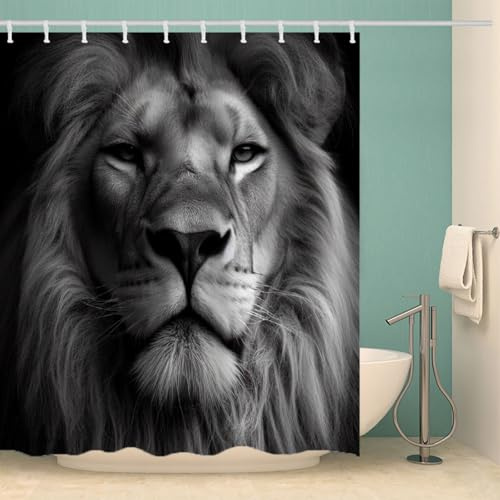 RFFLUX 3D Löwe Duschvorhang Anti Schimmel 180x200 cm mit 12 Ringe Polyester Löwe Duschvorhänge Anti-Bakteriell Waschbar Wasserdicht Badvorhänge für Badezimmer（Stil 50-5）