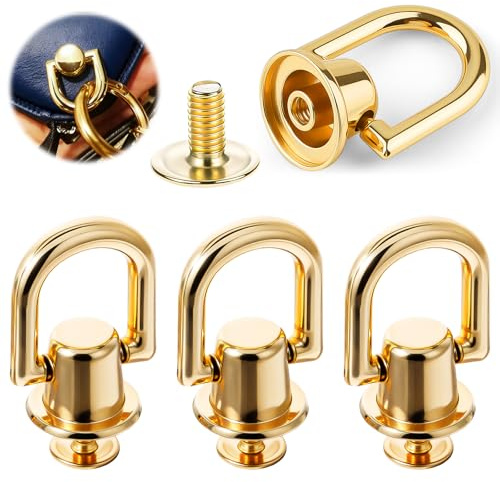 Foyods Set di 4 robusti anelli a D per borse a tracolla, girevoli a 360°, con rivetti a vite, anelli a D per borse, rivetti a sfera, bottoni per borse fai da te