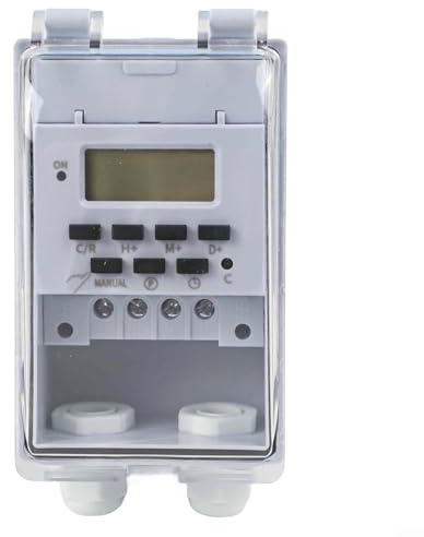 Glomc Interruttore temporizzatore programmabile impermeabile da 220 V con coperchio trasparente impermeabile e serratura a chiave per aeratore all'aperto e interno di Natale/luce/fontana
