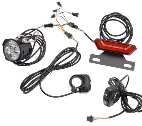 Minhe Juego de iluminación para bicicleta eléctrica que incluye faro, luz trasera, para interruptor de bocina y función de luz de freno, se adapta a bicicletas de 24 V y 48 V para mejorar la seguridad