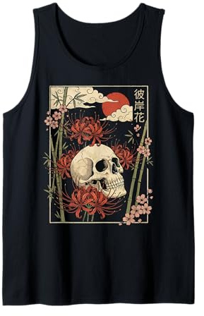 Teschio Giglio Ragno Rosso Fiore Giapponese Estetica Canotta
