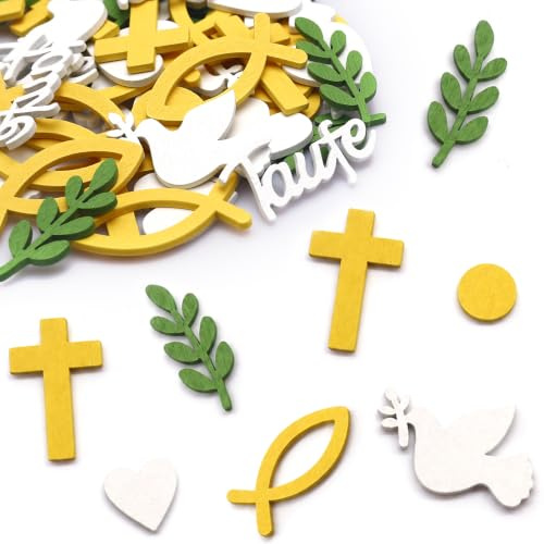 ALEGRE® 50 decorazioni in legno da spargere per battesimo, comunione, battesimo, comunione, battesimo, decorazione da tavolo, comunione, cresima, battesimo, decorazione per baby shower, prima