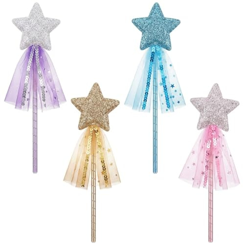 Gryphix 4 Pcs Fairy Wand, Princess Wand, Princess Accessories Fairy Set Portable Tap Ideal for Birthday Halloween Christmas Party(Pink Blue Purple Yellow)