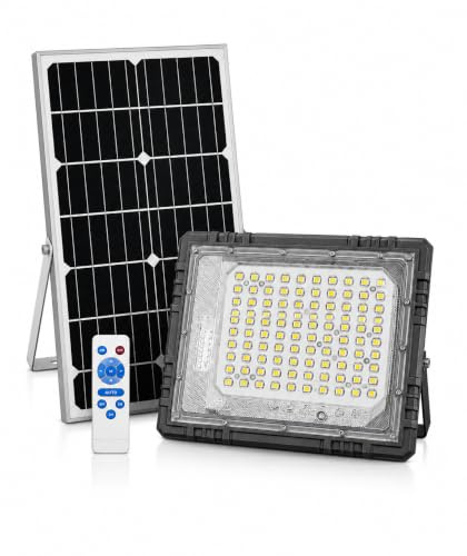 Faro Solare LED Esterno 5000W, 104 LED ad Alta Luminosità, IP66 Impermeabile, Luce Bianca Fredda 6500K, Telecomando, Autonomia fino a 12 Ore, Illuminazione per Giardino, Garage, Cortile e Terrazzo