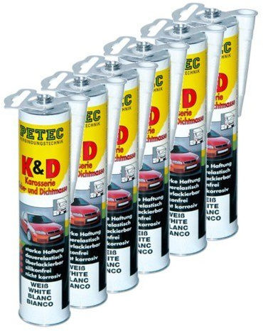 6x PETEC K&D Karosserie Klebe- und Dichtmasse Klebemasse Dichtmasse Karosseriekleber Klebstoff Kleber Kartusche 310ml weiß