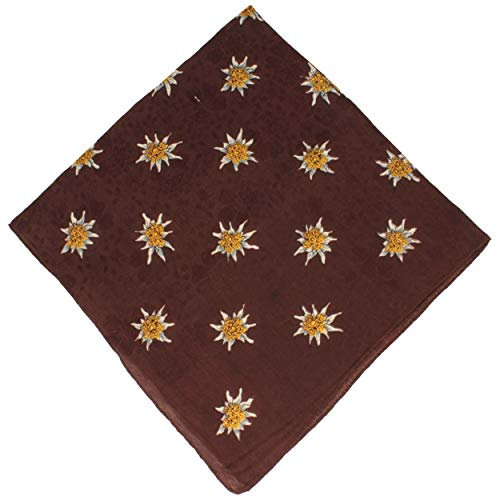 Breiter Edelweiß Trachtentuch Nickituch Tuch aus 100% Seide – 50 x 50 cm – Braun