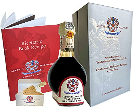 Traditioneller Balsamico-essig Aus Modena 12 Jahre gelagert - 100 ml + Tic-Dosierer + Rezeptbuch - Acetaia Malpighi