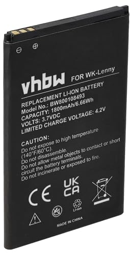 vhbw Akku kompatibel mit Wiko Sunny 2 Plus, Lenny, B0386126, Lenny 2, Lenny 3, Sunny 3, Jerry Handy Smartphone Telefon (1800 mAh, 3,7 V, Li-Ion)