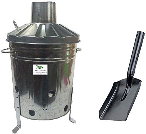 Small Medium Large 15L 60L 90L Litre Metal Galvanised Garden Incinerator Fire Bin Burning Leaves Paper Wood Rubbish Dustbin Shovel and Poker Made in U. K. (15L INC with Shovel)