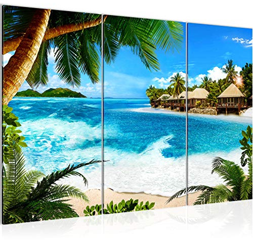 Runa Art Wandbilder Karibik Insel Bild XXL Wohnzimmer Schlafzimmer Blau Strand Wasser 120 x 80 cm 3 Teilig 003331b