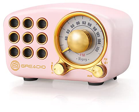 Retro Bluetooth Speaker, Vintage Radio-Greadio FM Radio with Old Fashioned Classic Style, Strong Bass Enhancement, Loud Volume, Bluetooth 5.0 Wireless Connection, TF Card and MP3 Player (Pink)