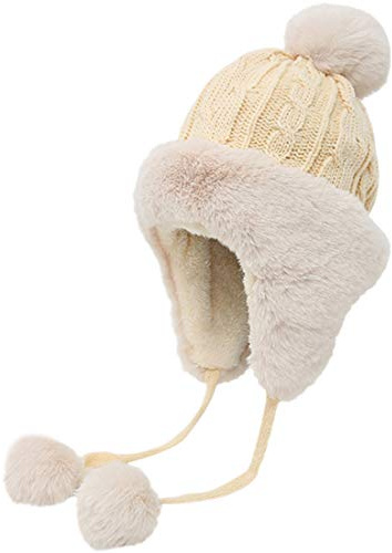 Yixda Vintermössa för kvinnor med öronlappar, varm pälsmössa, skidor trapper-hatt, Beige, one size