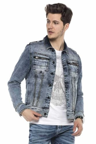 Cipo & Baxx Herren Jeansjacke Series – Klassische Denim, Leder, Sport Verschiedene Jackenmodelle – Knopf und Reißverschluss – Sweat-Kapuze und Sweatärmeln – mit Modernen Komfort-Details