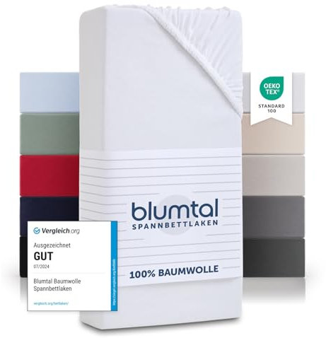 Blumtal® Basics Spannbettlaken 180x200cm Jersey - Spannbettlaken 180x200cm Baumwolle 100% - Oeko-TEX zertifiziertes Spannbetttuch 180x200cm - Matratzenbezug 180x200cm - Bettbezug - Leintuch - Weiß