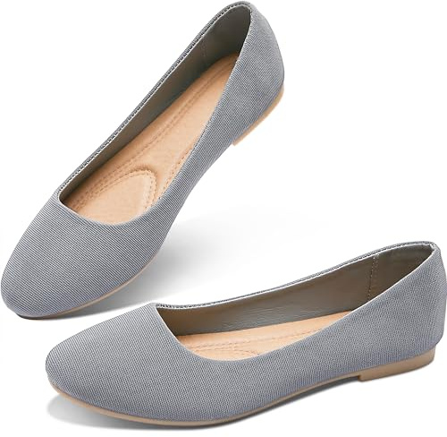 Obtaom Womens Textile Round Toe Ballet Flats Gray Business Casual Slip ons Classic Fabric Working Shoes(Grey US6)