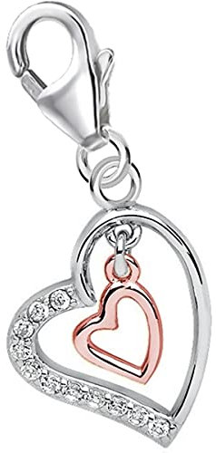 Goldene Hufeisen Herzen Karabiner Charm Anhänger für Bettelarmband aus 925 Sterling-Silber Rosegold mit Zirkonia