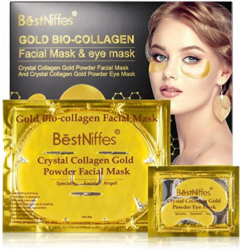 24K Gold Bio Collagen Crystal 15 Paar Augenmaske + 3 Stück Gesichtsmaske, Anti-Aging, reduziert geschwollene Augenringe, Hautaufhellung und Feuchtigkeitspflege