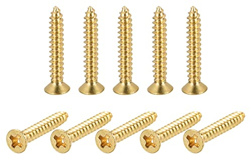 sourcing map 48 Stück Messing Holzschrauben M3 x 20mm Verbinder für Türen | Kreuzschlitz Flachkopf, selbstschneidender, Schränke, Holzmöbel