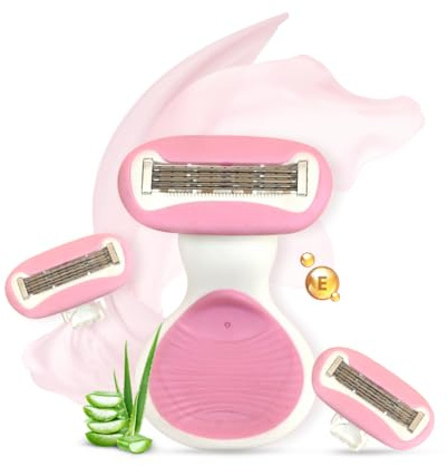 Carmesi Combo d'épilation corporelle | 1 rasoir corporel + 2 cartouches | Précision à 5 lames | Rasage lisse et sans tracas en déplacement | Aloe Vera et vitamine E | Épilation instantanée et indolore