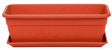 AC - Jardinera con Plato - Fabricado en Polipropileno - Macetero para Jardin - Maceta para Plantas y Flores Rectangular de Plástico con Agujeros de Drenaje - 50 cm - Color Marrón