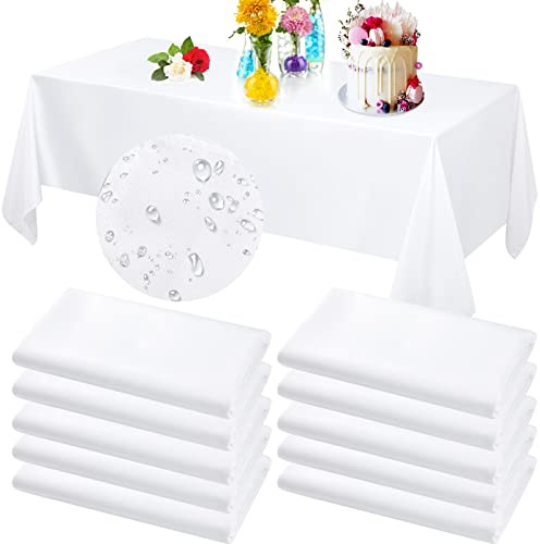 Chumia Lot de 10 nappes rectangulaires en Polyester imperméable pour Tables rectangulaires, résistantes aux Taches et aux Plis, lavables - 1,2 m - Blanc
