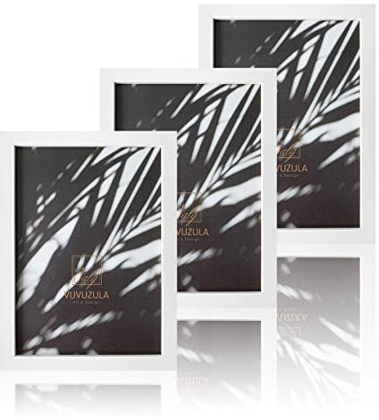 VUVUZULA Bilderrahmen A4 Weiss Holz Fotorahmen 21x30cm Holzrahmen MDF Rahmen DIN A4 für Urkunden 3er Set