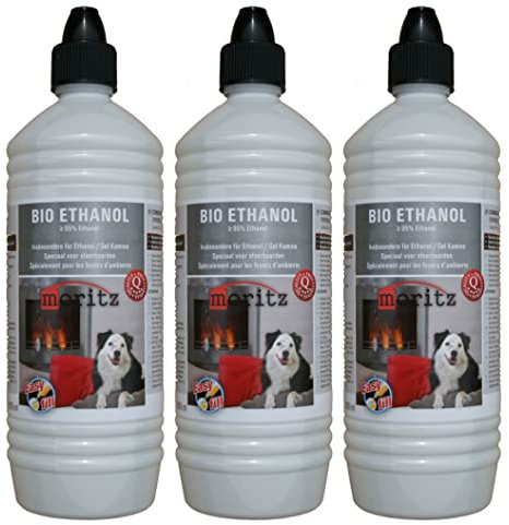 Moritz Bioetanol 3 x 1000 ml I Bioetanol Líquido para Chimenea de Mesa Chimenea de Mesa Hornos de Chimenea Exterior