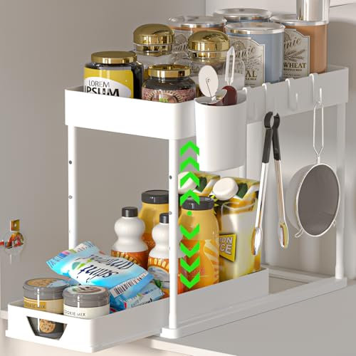 HI NINGER Unter Waschbecken Regal,Anhebbares Küchen Organizer,2 Etagen Gewürzregal Standregal Küche Arbeitsplatte Regal Mehrfunktional Spülschrank küchenschrank organizer für Badezimmer Küche