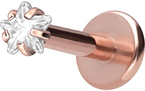 PIERCINGLINE Titan Labret mit Innengewinde + Titan Aufsatz EINGEFASSTER KRISTALLSTERN Piercing Lippe Nase Ohr Helix Tragus Medusa Farb & Größenauswahl